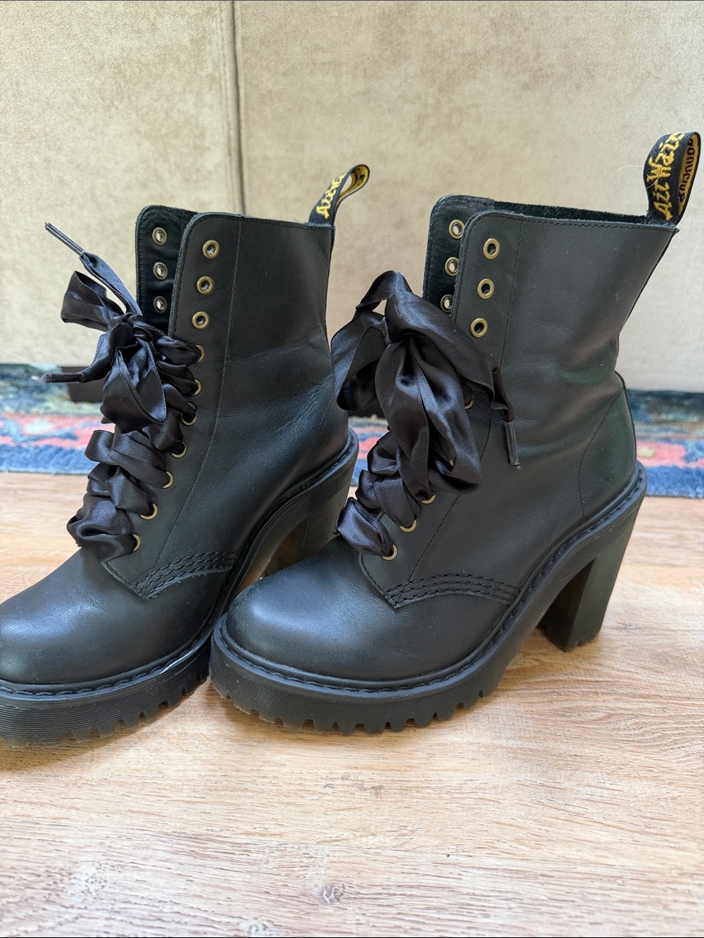Dr Martens Black  Heeled Lace-Up Ankle Boots with Ribbon Laces